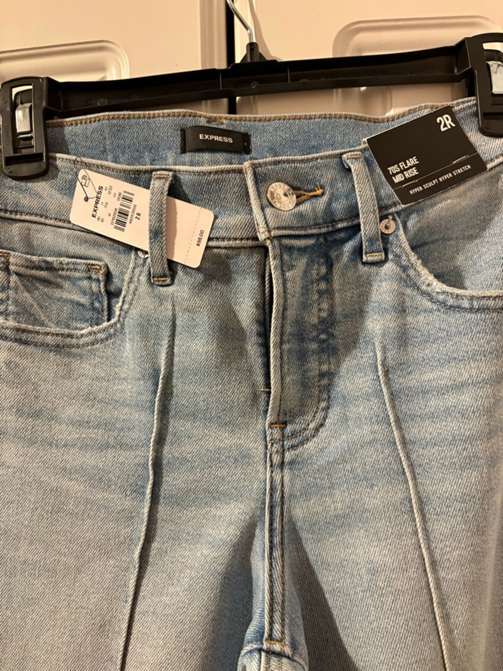 Express Light Blue 70s Flare Mid Rise Jeans